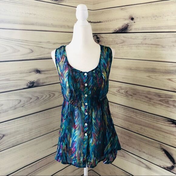 DELIAS Blue Colorful Ruffle Button Front Sheer Tank Size XS - Picture 1 of 5